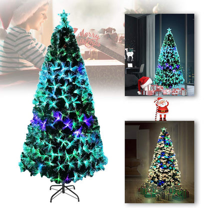 Artificial Christmas Trees 180CM Fibre Optic Christmas Tree with Pine Needle LED Lighting for Christmas Decoration at Home and Office (200 LEDs, Multicoloured Pine Needle)
