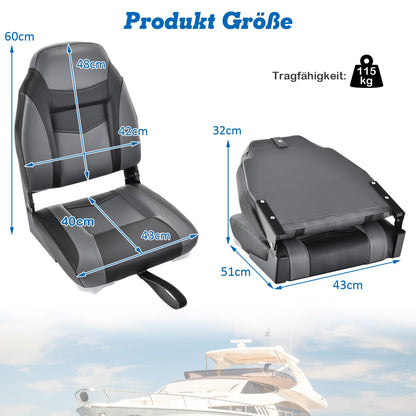 COSTWAY High Back Boat Seat, foldable boat chair with 10cm thick sponge padding, padded helm chair for boats (black, single)
