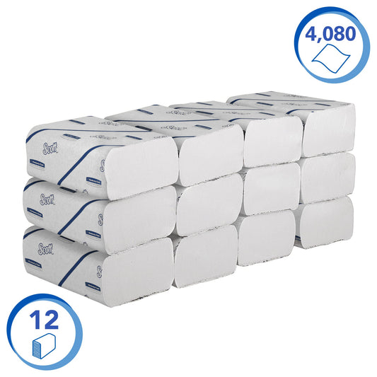 Scott Essential Narrowfold Paper Towels 6656, 1-ply white towel paper, sustainable paper towels made from recycled fibers, 12 packs x 340 (total 4,080 sheets)