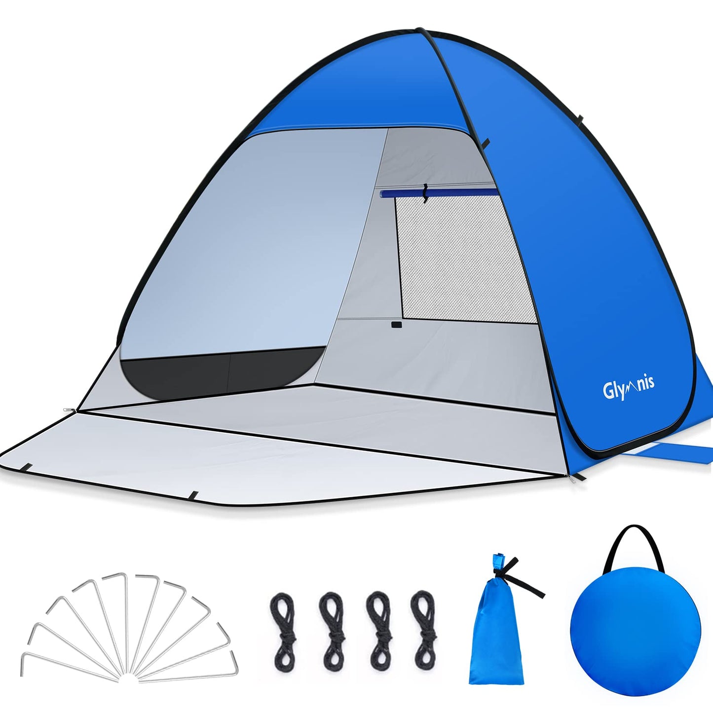 Glymnis Pop Up Beach Tent with Zipper Door UV Protection 50+ Windproof Compact Size Blue Beach Tent