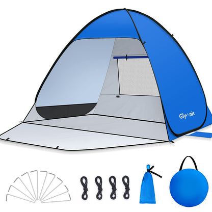 Glymnis Pop Up Beach Tent with Zipper Door UV Protection 50+ Windproof Compact Size Blue Beach Tent