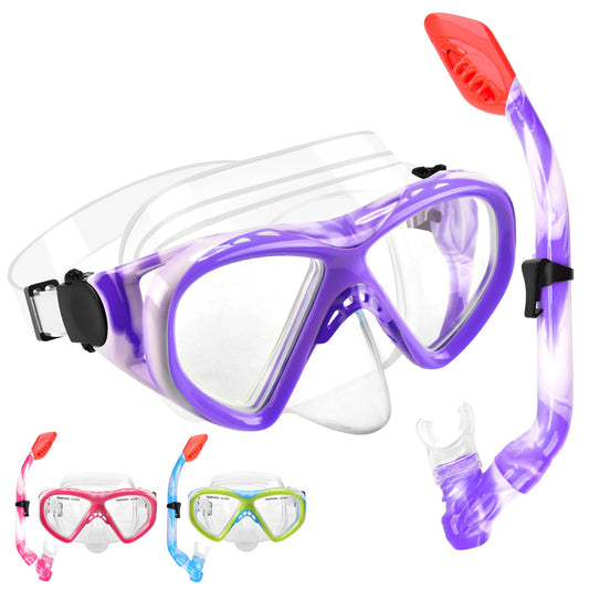 WOVOKA Kids Snorkel Set - Kids Diving Mask with Snorkel Anti-Leak Anti-Fog HD Diving Masks Dry Snorkel for 4-13 year old boys and girls