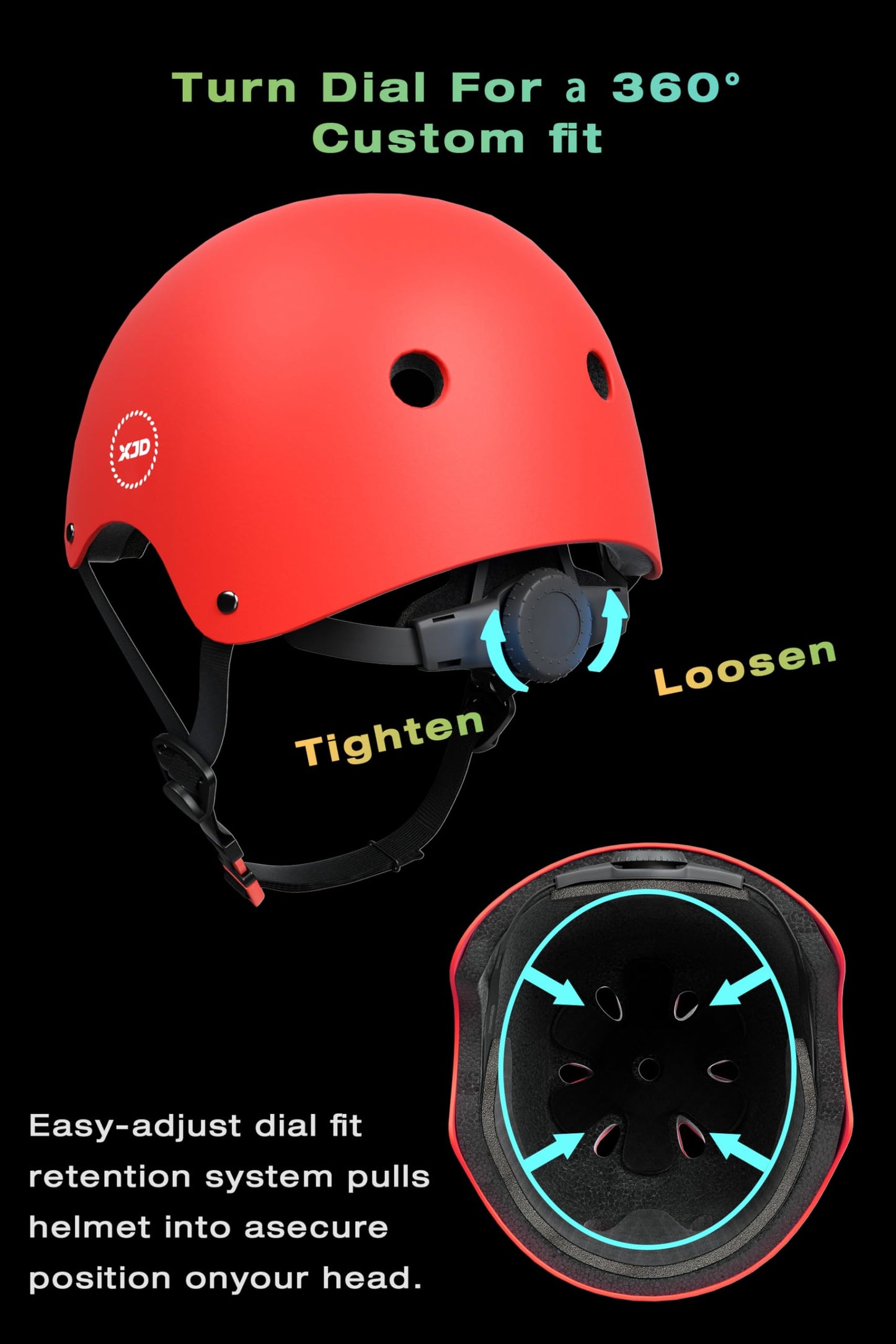 XJD Kids Bike Helmet Protective Gear Set (7 pcs) Children's Helmet with Knee, Elbow, and Wrist Guards Adjustable Protection Youth Skater Helmet for 3-13 Years Old (Red Set, M: 55-57 cm)