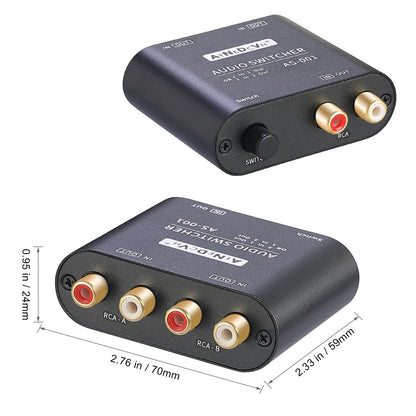 AtNeDcVh 2 Ports 1 Input 2 Output / 2 Input 1 Output bidirectional Audio Switch compatible with RCA 3.5mm connectors, 2-way Stereo K L/R Speaker Headphone Audio Selector Splitter Box