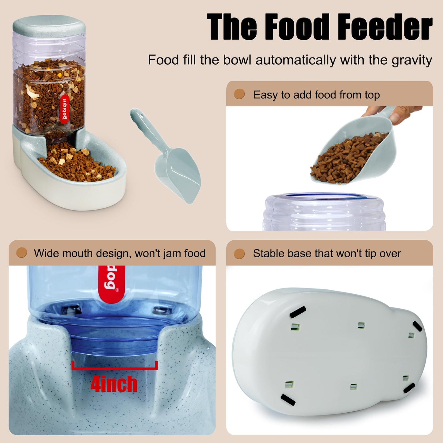 Automatic feeder for small and medium-sized pets, 3.8L, travel feeder and water dispenser for dogs, cats, pets (Gray)