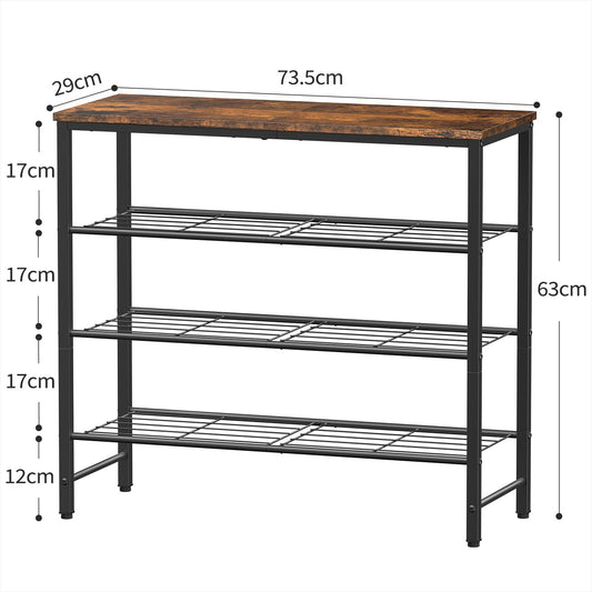 Kitsure shoe rack with wooden top, space-saving metal shoe rack, durable storage for wardrobe, entryway, hallway, 29 x 73.5 x 63 cm, vintage brown.