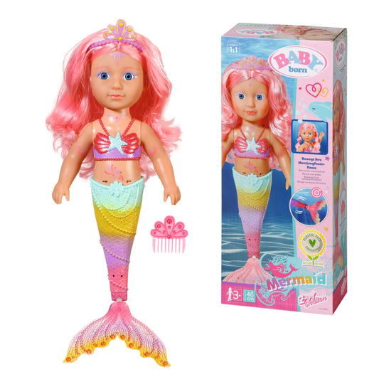 BABY born Little Sister Mermaid 46 cm, waterproof mermaid doll with long hair and movable glitter tail, includes tiara & comb, 833681 Zapf Creation