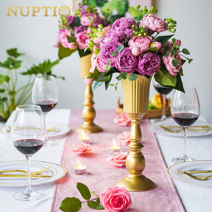 Nuptio 10 Piece Blooming Metal Trumpet Vase Elegant Vase with Centerpieces for Wedding Celebrations, 31.9cm High, Artificial Flower Arrangements for The Anniversary Party Gold