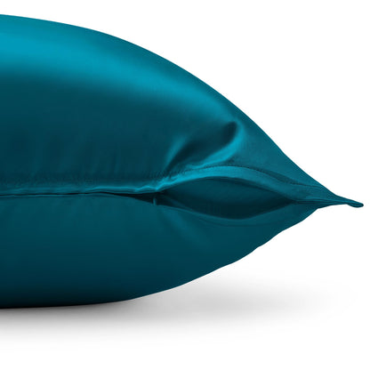 Be well satin pillowcase 65x65 2 pack, as soft as silk pillowcase, vegan silk pillowcase cover for hair and skin with 2 hair ties, blue-green.