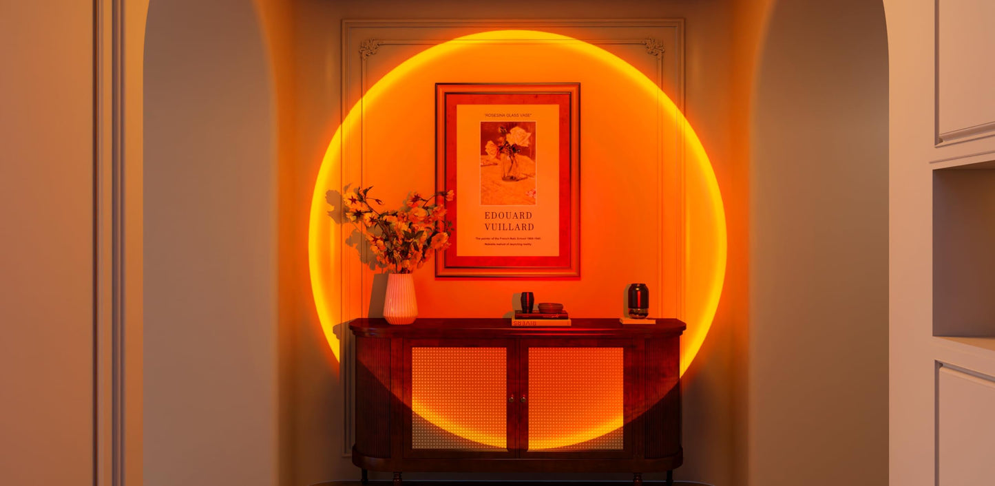 QUIGO Sunset Lamp, LED light night light with smart app control for selfie lamp, lighting up bedroom, living room, party. Aesthetic room decor.