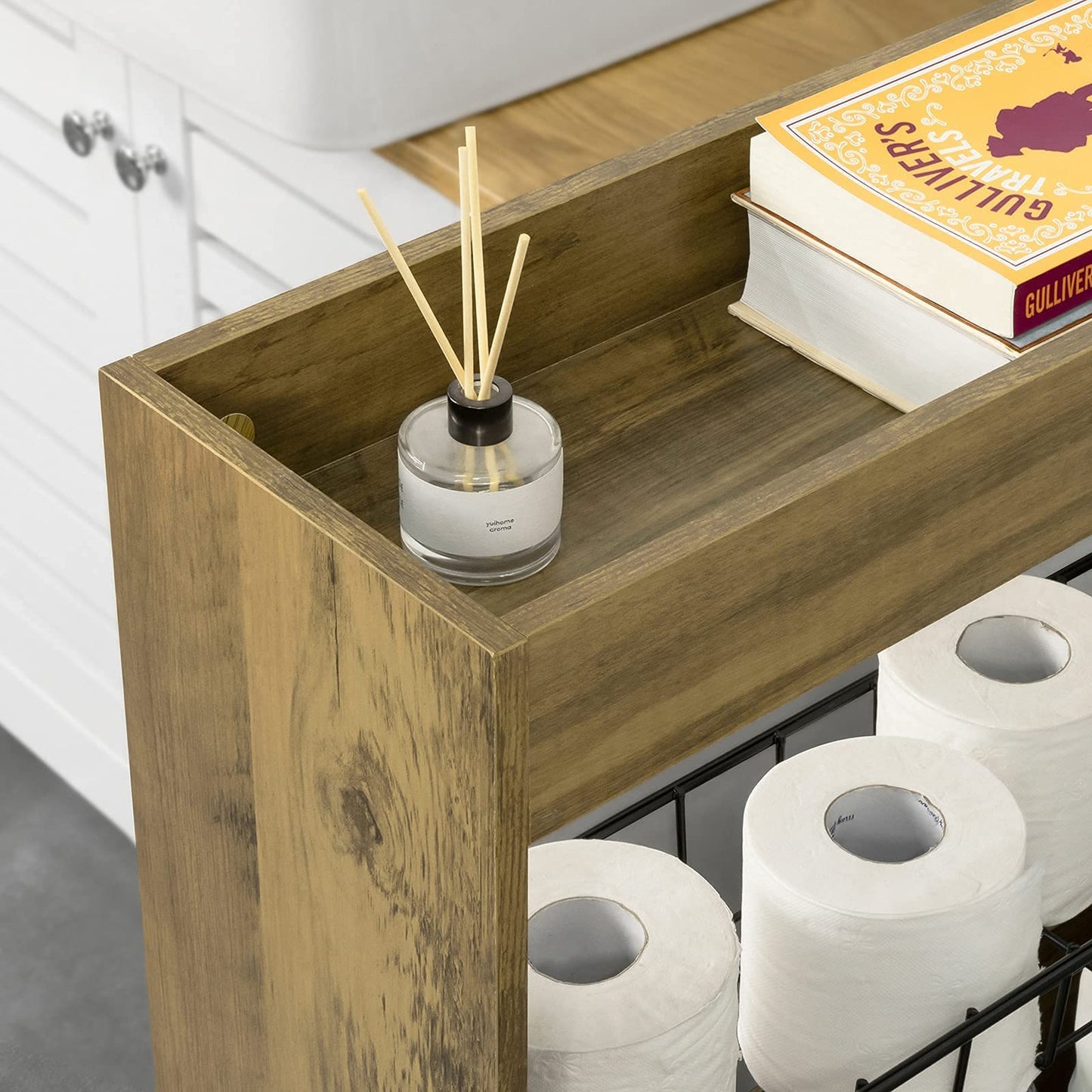 SoBuy BZR46-N Niche shelf with 3 levels Kitchen shelf with wheels Bathroom trolley Bathroom shelf Niche cart Organisation trolley Slim shelf Bathroom furniture Vintage Dimensions approx.: 20x70x60cm