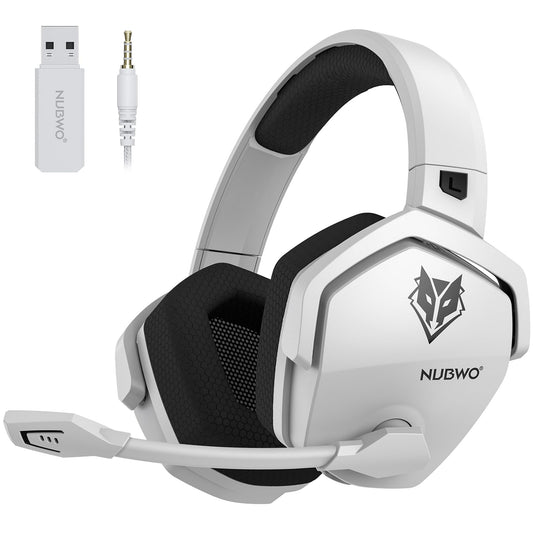 NUBWO G06 Dual Wireless Gaming Headset with Microphone for PS5, PS4, PC, Mobile: 2.4 GHz Wireless + Bluetooth - 100 hours - 50mm Driver - White