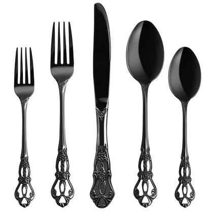 Black Royal 20-piece Cutlery Set, Black Cutlery Set for 4 made of stainless steel, Royal Black Cutlery Knife and Fork Set high-gloss polished dishwasher safe for wedding banquet gift.