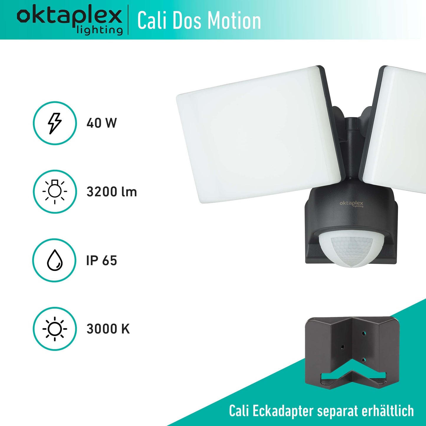 Oktaplex lighting LED spotlight with motion sensor for outdoor use Cali Dos Motion - IP65 Two heads 40W 3000K Warm White - outdoor spotlight in anthracite with master function