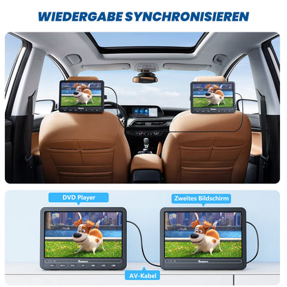 NAVISKAUTO 10.5'' Car DVD Player with 2 Screens, 2 Headphones, 5 Hour Battery, Car DVD Player with 2 Monitors, Headrest TV for Kids, Last Memory, USB, AV In/Out, 12V.