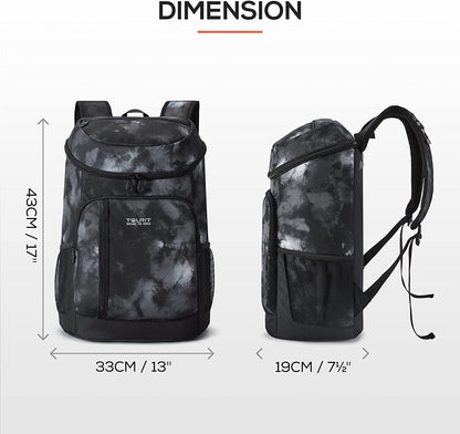 TOURIT Cooler Backpack Lightweight Backpack 28L with Bottle Opener Holds 30 Cans Tie Dye Black