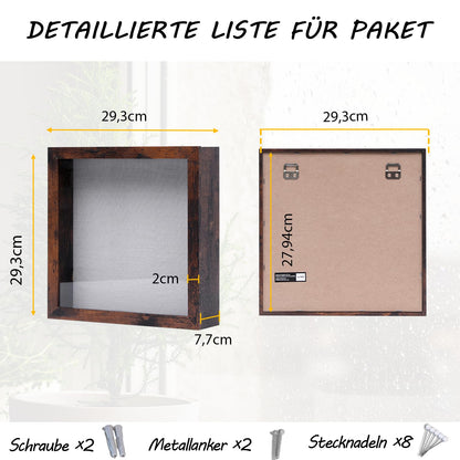 Muzilife Wood 3D Picture Frame for Filling with Opening 28x35cm, Dark Brown Object Frame with Pins and Dowels for DIY Display Shadow Box, Gift for Family Friends Office, Dark Brown