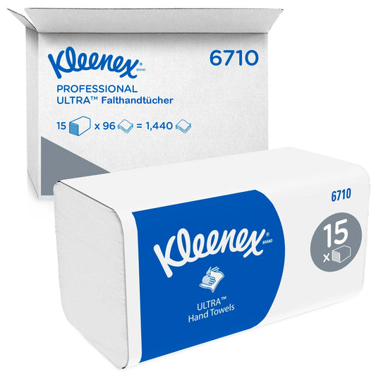 Kleenex Ultra Paper Towels with Interfold Folding 6710, 3-ply paper towels with V-Fold, featuring Airflex technology and FSC paper, 15 packs x 96 towels (1,440 folded towels).