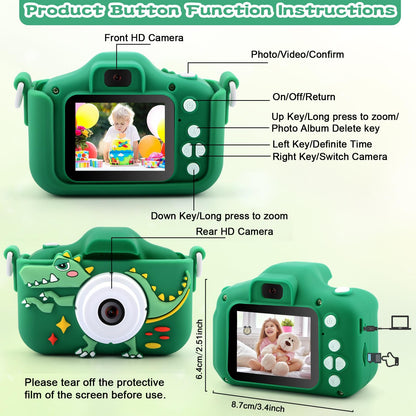Children's camera, Camera for kids, 32GB, 1080P HD digital camera, Dinosaur toy camera for boys' Children's Day, back-to-school, and birthday gifts ages 3-12, Kids Camera Photography