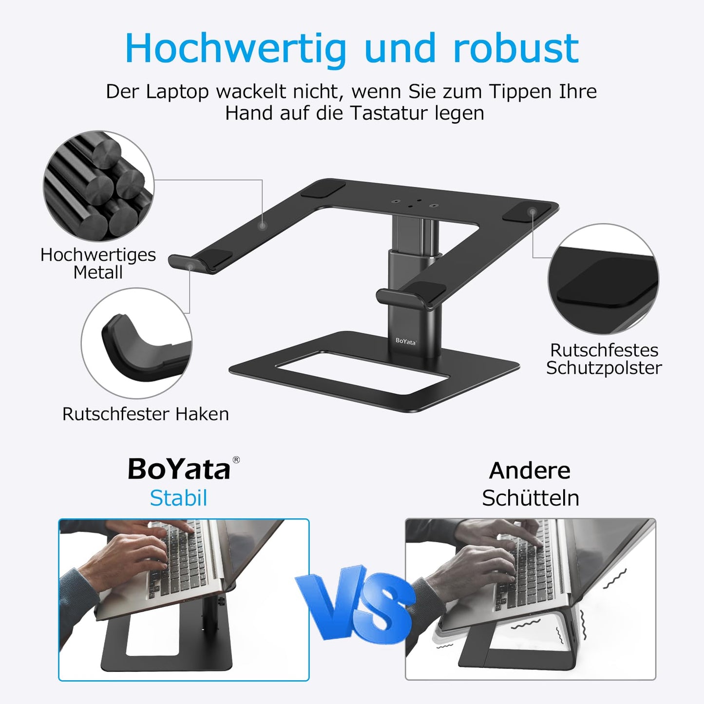 BoYata Laptop Stand, Height Adjustable Laptop Riser, Ventilated Aluminum Notebook Holder for Desk, Compatible with 10-17'' Laptop.