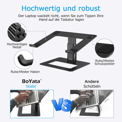 BoYata Laptop Stand, Height Adjustable Laptop Riser, Ventilated Aluminum Notebook Holder for Desk, Compatible with 10-17'' Laptop.