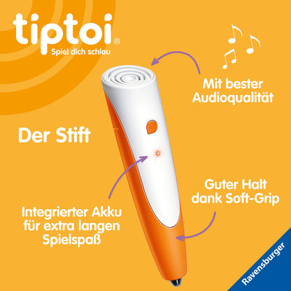 Ravensburger tiptoi Pen and Picture Word Book Kindergarten - Educational Toy for Children aged 3 years and above - Stylus with superior audio quality, battery, and soft-grip cover - Green, Orange, Silver - 00113