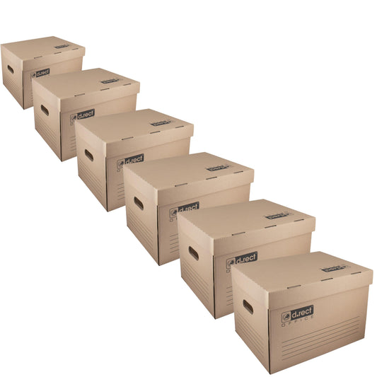 D.RECT 6 piece archive box 2100 storage box 431x333x294mm foldable lid box archive tray document box brown