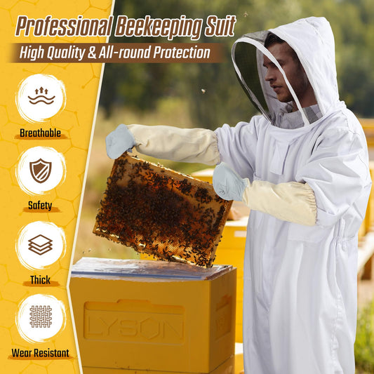 Moontay Beekeeping Suit, sting-proof with removable breathable hood. Full protection bee suit with pockets and elastic cuffs for beekeepers. Professional bee suit for men and women, XXL.