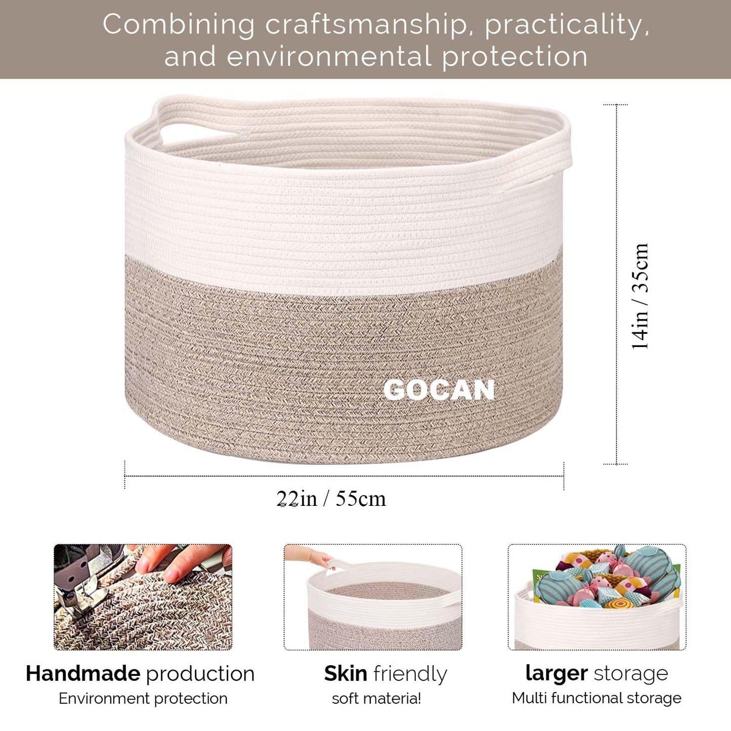 GOCAN XXXL storage basket large laundry basket D55XH35cm laundry collector storage basket for pillows basket braided baskets with handles for children's room jute basket