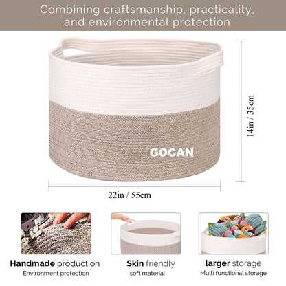 GOCAN XXXL storage basket large laundry basket D55XH35cm laundry collector storage basket for pillows basket braided baskets with handles for children's room jute basket