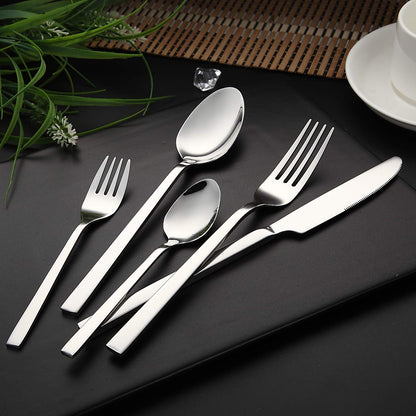 WUJO cutlery set, stainless steel silverware, 30-piece set including knives, forks, spoons, cake forks, tea/coffee spoons. Cutlery for 6 people, mirror polished, dishwasher safe.