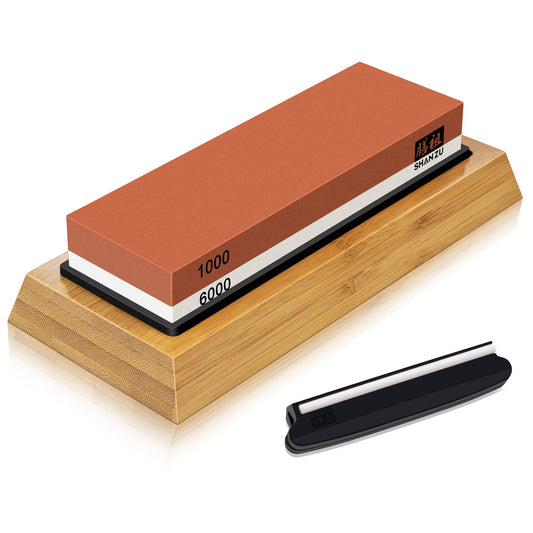SHAN ZU Sharpening Stone Sharpening Stone Whetstone for Professional 2-in-1 Dual-Sided Knife Sharpener, Grit 1000/6000 with Non-Slip Silicone Holder for Kitchen Knives