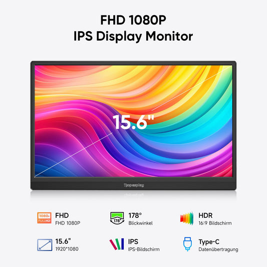 Dopesplay 2025 Latest Portable Monitor 15.6-inch, FHD 1080P IPS Ultra-slim, Mobile Monitor with Kickstand, USB Monitor for Laptop, PC, Mac, PS4/5, Xbox, and Switch.
