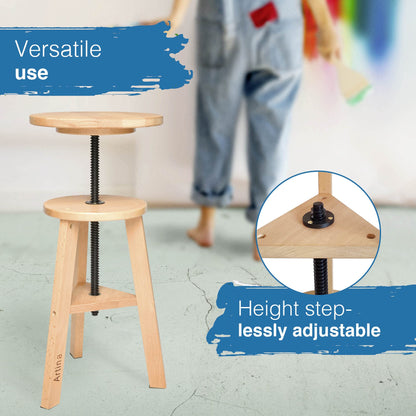 Artina Artist Stool Arles Ø 30 cm Seat Swivel Stool Wood Adjustable Height 48-66cm - Artist Stool round 360 degrees swivel & sturdy, Beech Wood, Artist Swivel Chair & Workshop Stool