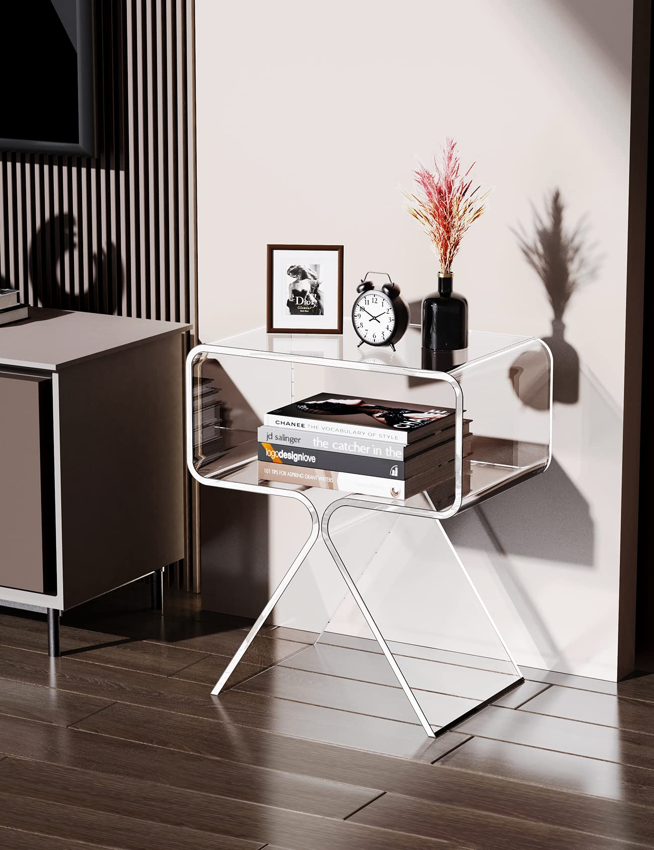 solaround Solarium Acrylic Nightstand End Table Modern Design Clear Home Decor Display Side Table (Transparent), 39*39*45CM, S-ZZXCTG01001