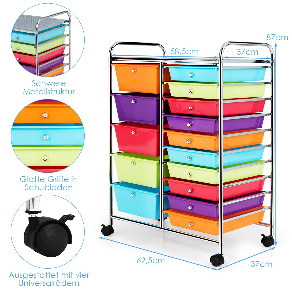 GOPLUS rolling cart with 15 stackable drawers, color options available. Perfect for household, bathroom storage, and organization.