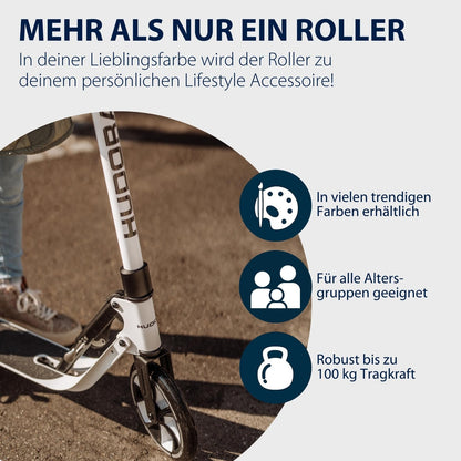 HUDORA BigWheel® 205 Advanced Scooter - Comfortable aluminum scooter for up to 100kg - Height adjustable & foldable kick scooter - Scooter for kids/teens & adults