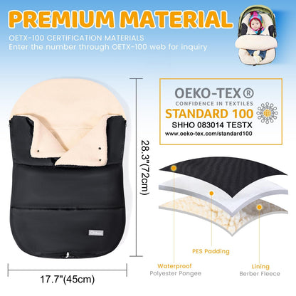 Orzbow Footmuff Infant Car Seat Winter,Universal Wraparound Infant Car Seat Winter Blanket with Adjustable Collar,Warm Berber Fleece Lining,Zipper,Fits Maxi-Cosi,Cybex,Romer, etc. (Black)