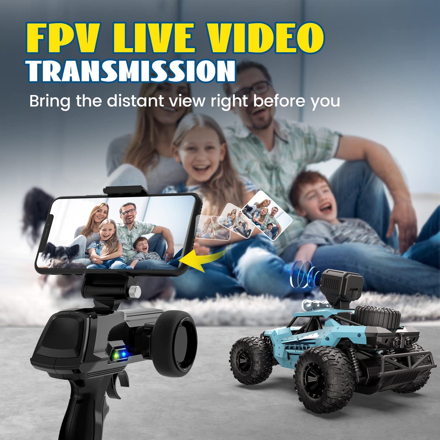 DEERC 1:16 RC Truck with 1080P Camera and WiFi Transmission, 2.4GHz remote control, 2 batteries for 60 minutes of playtime. Off-road Truggy for adults and kids.