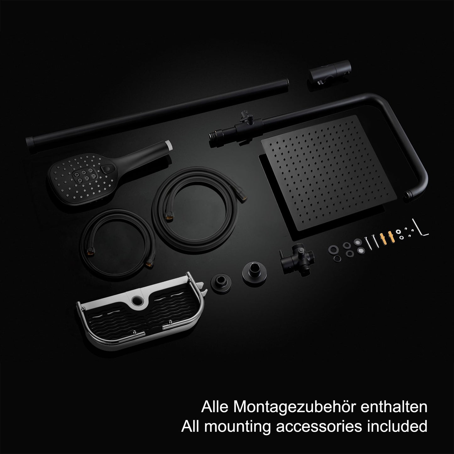 Görbach shower system shower set rain shower head overhead shower set matte black (3030MB+shelf)