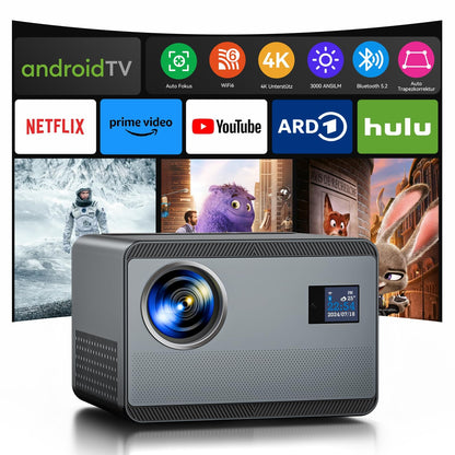 4K projector with Netflix, 1000 ANSI lumens projector auto focus/keystone correction daylight projector WiFi 6 Bluetooth, 1080P Full HD projector home theater Prime Video