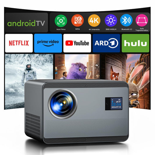 4K projector with Netflix, 1000 ANSI lumens projector auto focus/keystone correction daylight projector WiFi 6 Bluetooth, 1080P Full HD projector home theater Prime Video