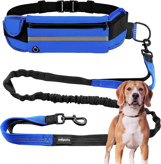 Edipets, Hands-free Jogging Leash for Dogs, Running, Hiking, Adjustable Belt, Anti-stress, Reflective, 160-220 cm (Blue)
