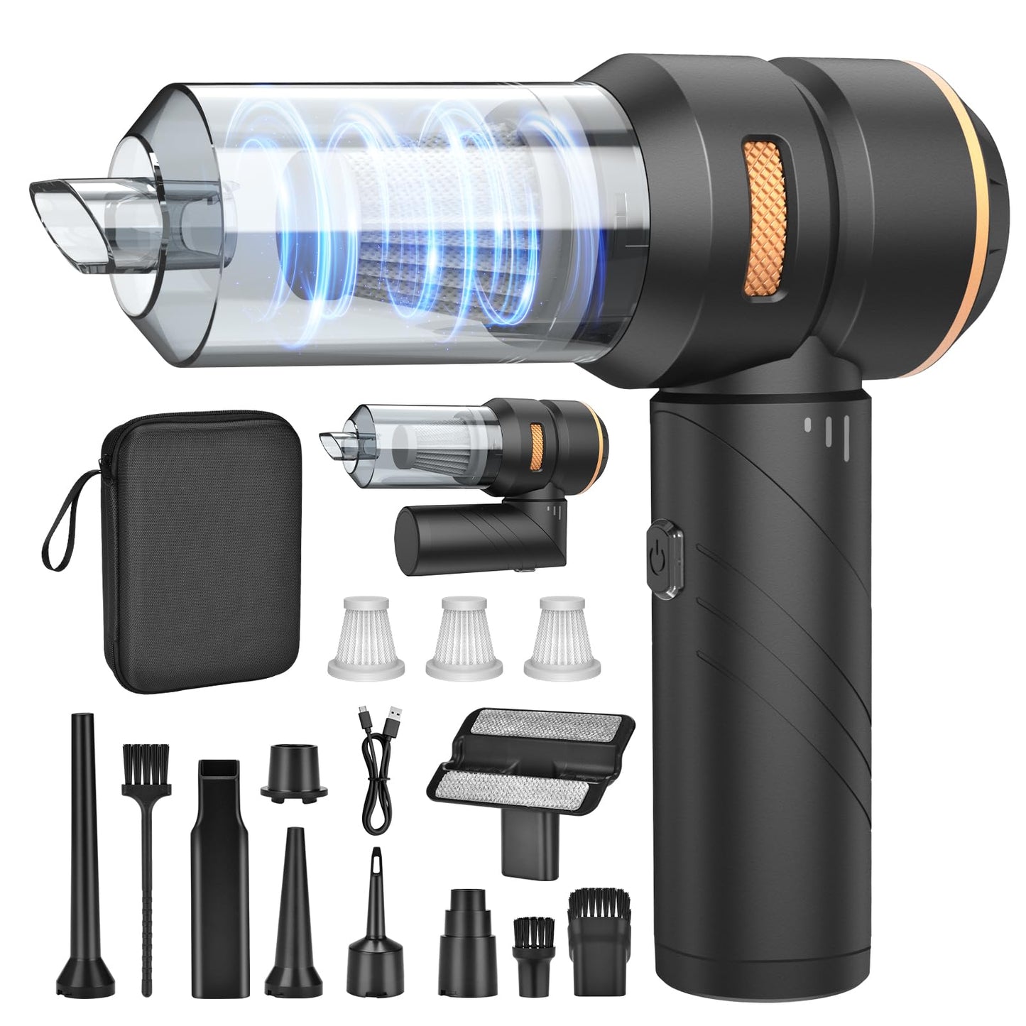 Fwiull Handheld Vacuum, 18000PA Car Vacuum, 4-in-1 Cordless Handheld Vacuum Cleaner, 3-Speed 200000 RPM Car Vacuum, Foldable Car Vacuum for Office Use, Car, Kitchen, Pet Hair