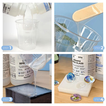 Liquid silicone rubber 1:1 R PRO GLASS, soft molding silicone, non-toxic and safe duplicating silicone for making silicone molds. Ideal for DIY resin molds, silicone molds. (1 kg)