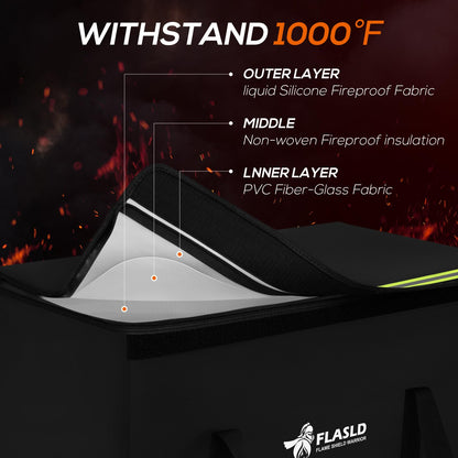 FLASLD Large fireproof Lipo bag for 200Ah lithium battery storage and charging, 560 x 230 x 245mm E-bike battery bag waterproof box for documents and valuables.