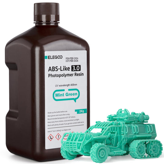 ELEGOO ABS-like 3.0 3D printer resin, 405nm UV-curing photopolymer resin for MSLA/LCD/DLP 3D printers, improved strength and toughness, high precision, low viscosity, 2000g mint green.