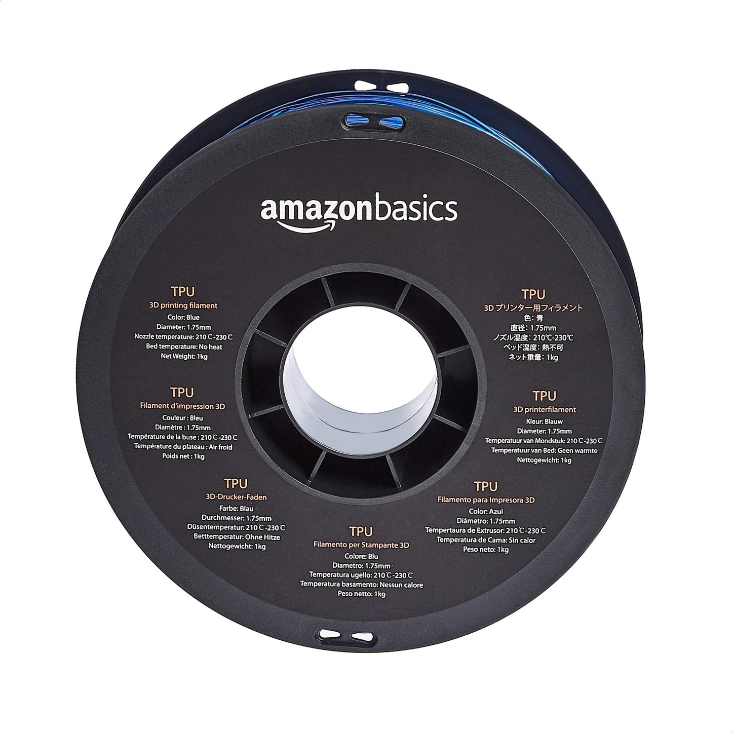 Amazon Basics 3D printer filament made of TPU plastic, 1.75 mm, 1 kg spool, Blue