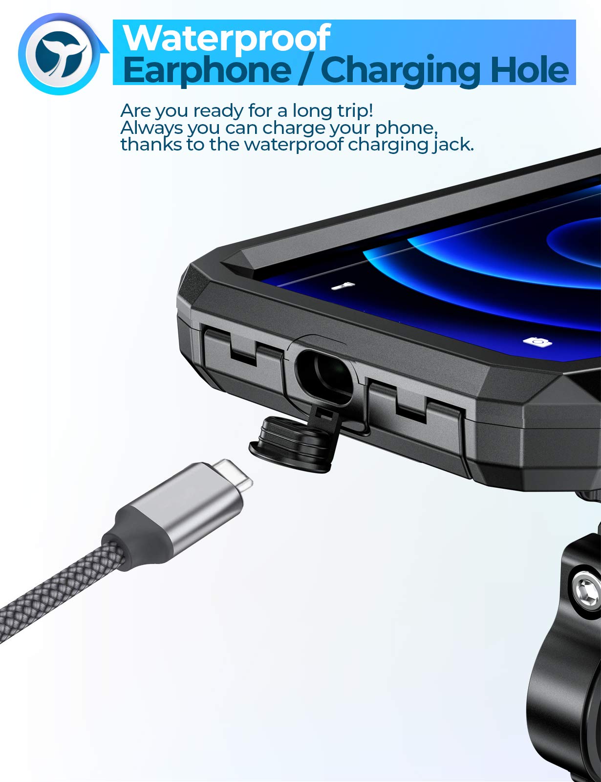 Orcas motorcycle phone holder Waterproof - for mountain bike, scooter, e-bike, MTB 360° adjustable, 6 inches to 7 inches Mobile holder for cycling, Fits iPhone Xr Max, Samsung Note
