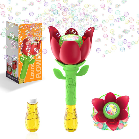 PANACARE Flower Bubble Wand, Electronic Bubble Machine for Kids with bubble solution/battery/light, Bubble Machine 10000+ bubbles toy kids gift/birthday/party/wedding